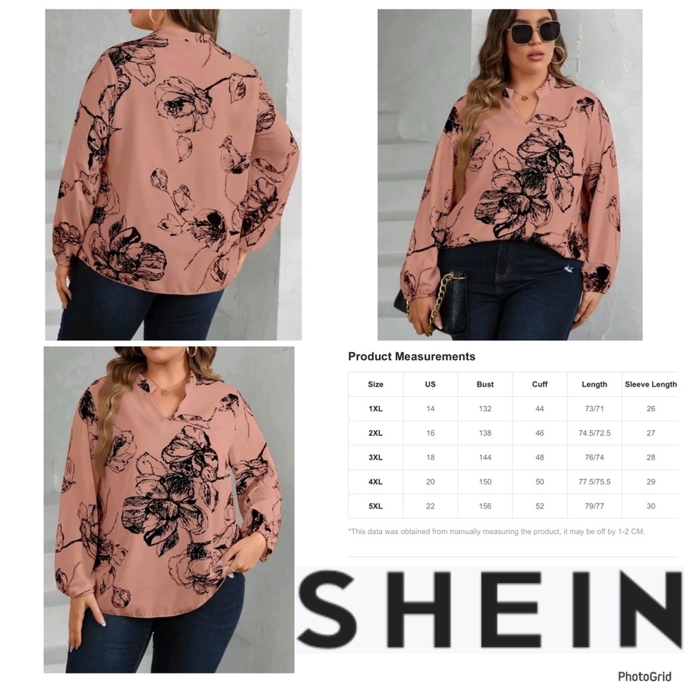 Shein 2XL plus size dusty rose floral long sleeve blouse NWOT